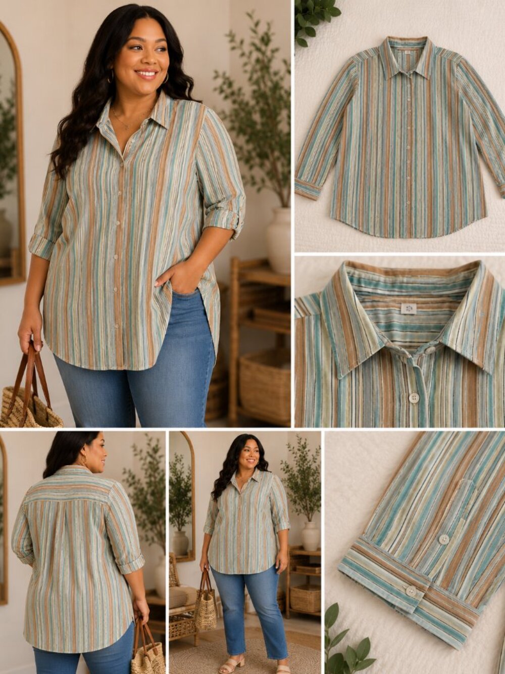 Chelsea Studio Striped Button-Up Shirt | Coastal Cotton Blouse | Plus Size 3X